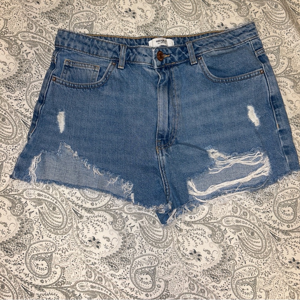 Ripped High Rise Jean Shorts